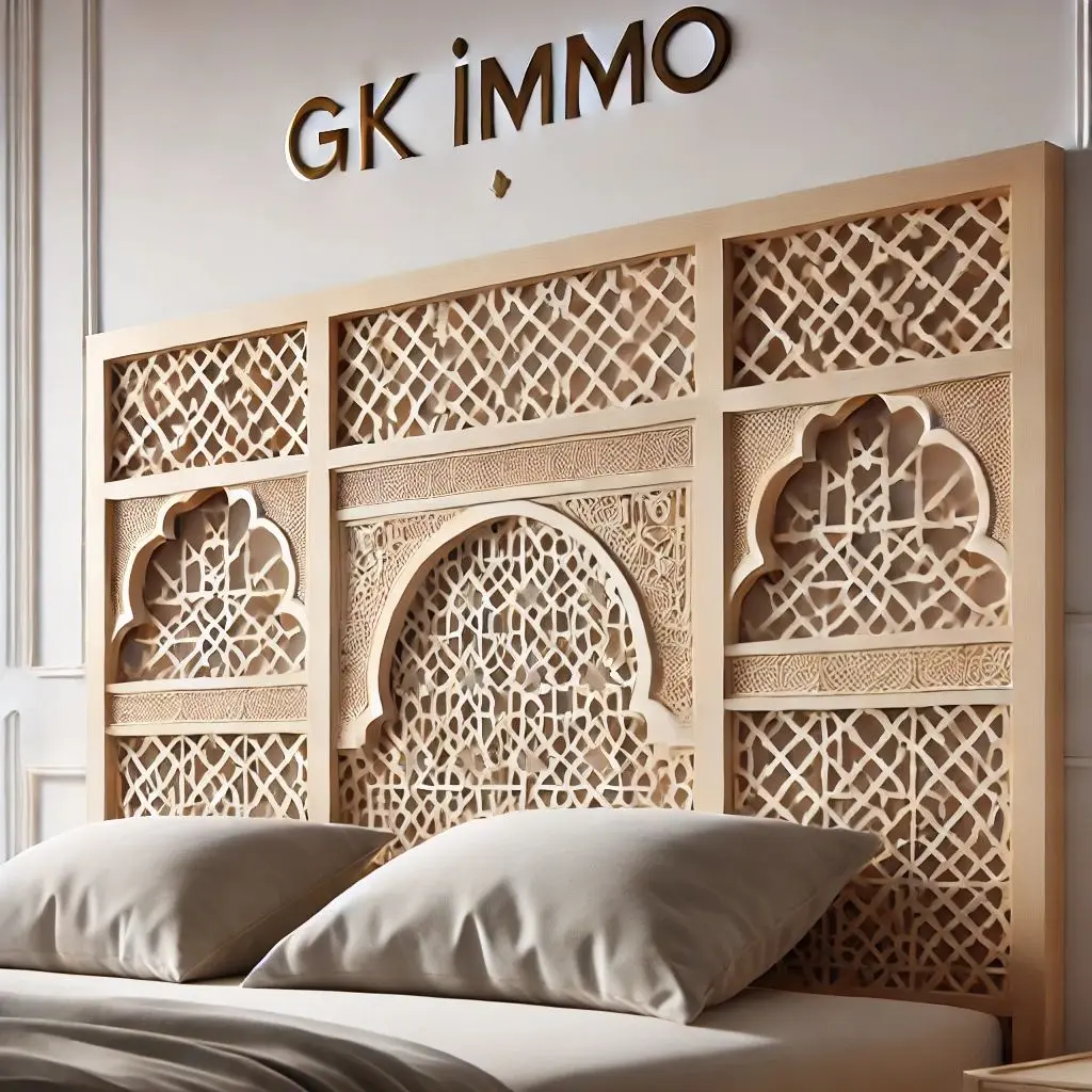 Tête de lit moderne en bois sculpté inspirée du Riad marocain