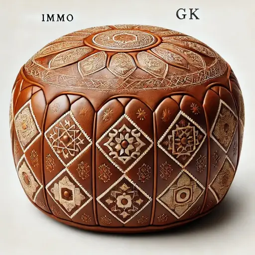 Pouf en cuir avec broderies marocaines